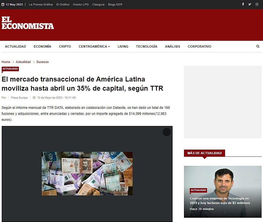 El mercado transaccional de Amrica Latina moviliza hasta abril un 35% de capital, segn TTR